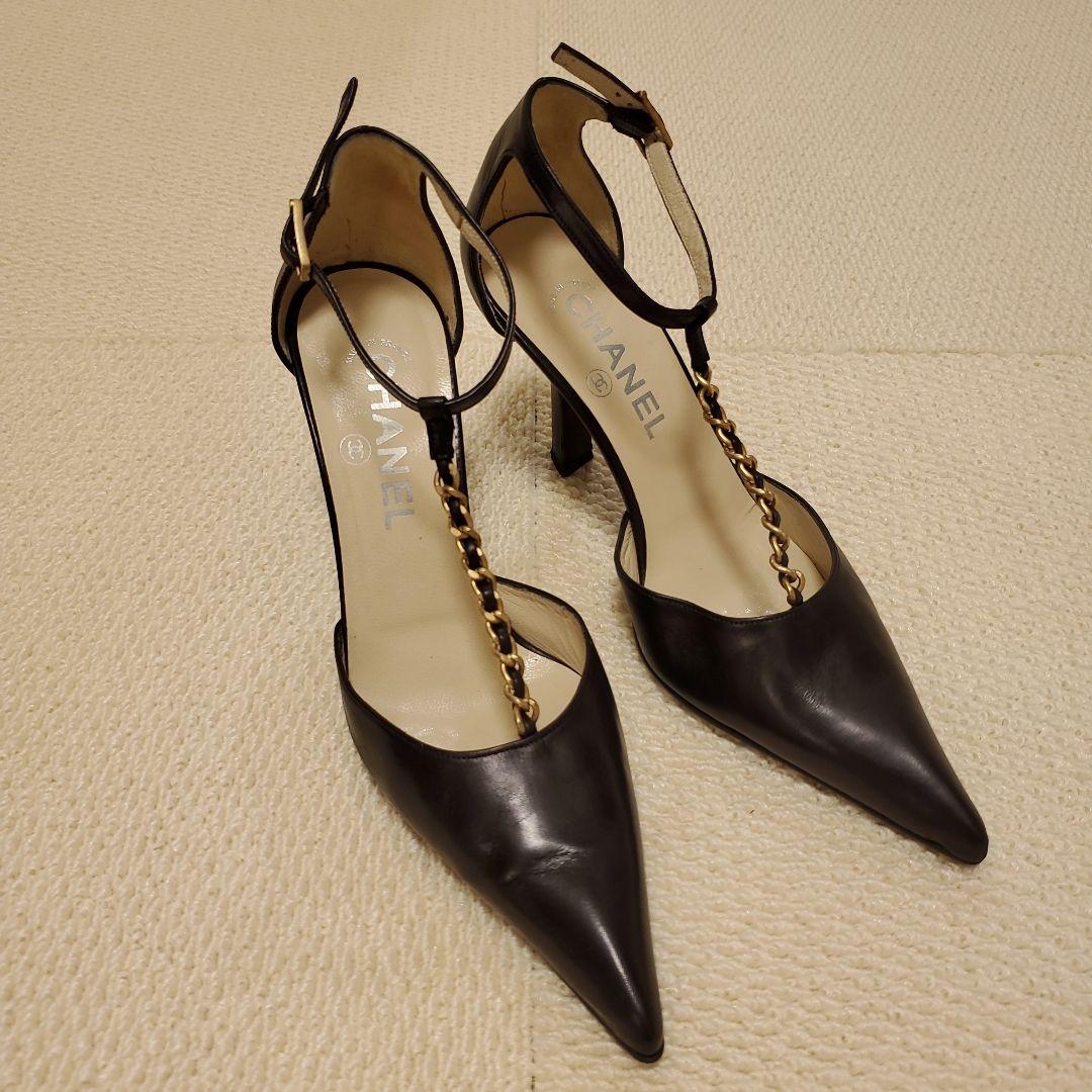 CHANEL 黒 ハイヒール ポインテッドトゥ