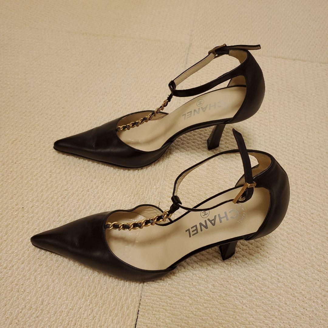 CHANEL 黒 ハイヒール ポインテッドトゥ