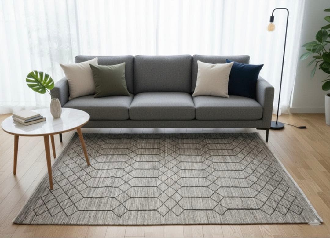 天然無染ラグ　リビング　格子柄　201×139 ライトブラウン　ソフトタッチ