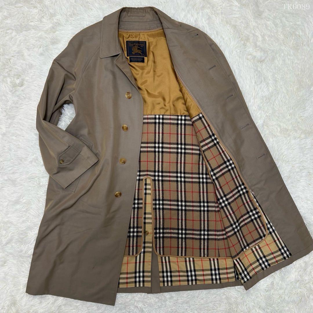 【極美品/L】バーバリーズ ステンカラーコート ウールライナー カシミヤ 玉虫色