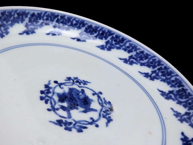 古伊万里　型紙摺　獅子唐草の図　６寸半皿　元禄期　A302AS-DBw