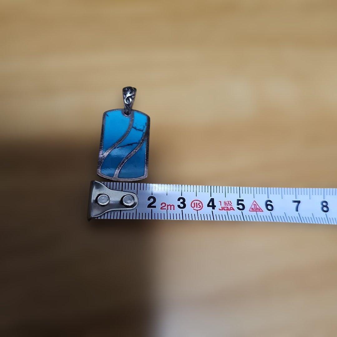 ターコイズ×シルバー　ネックレス チェーン付き　ドッグタグタイプ