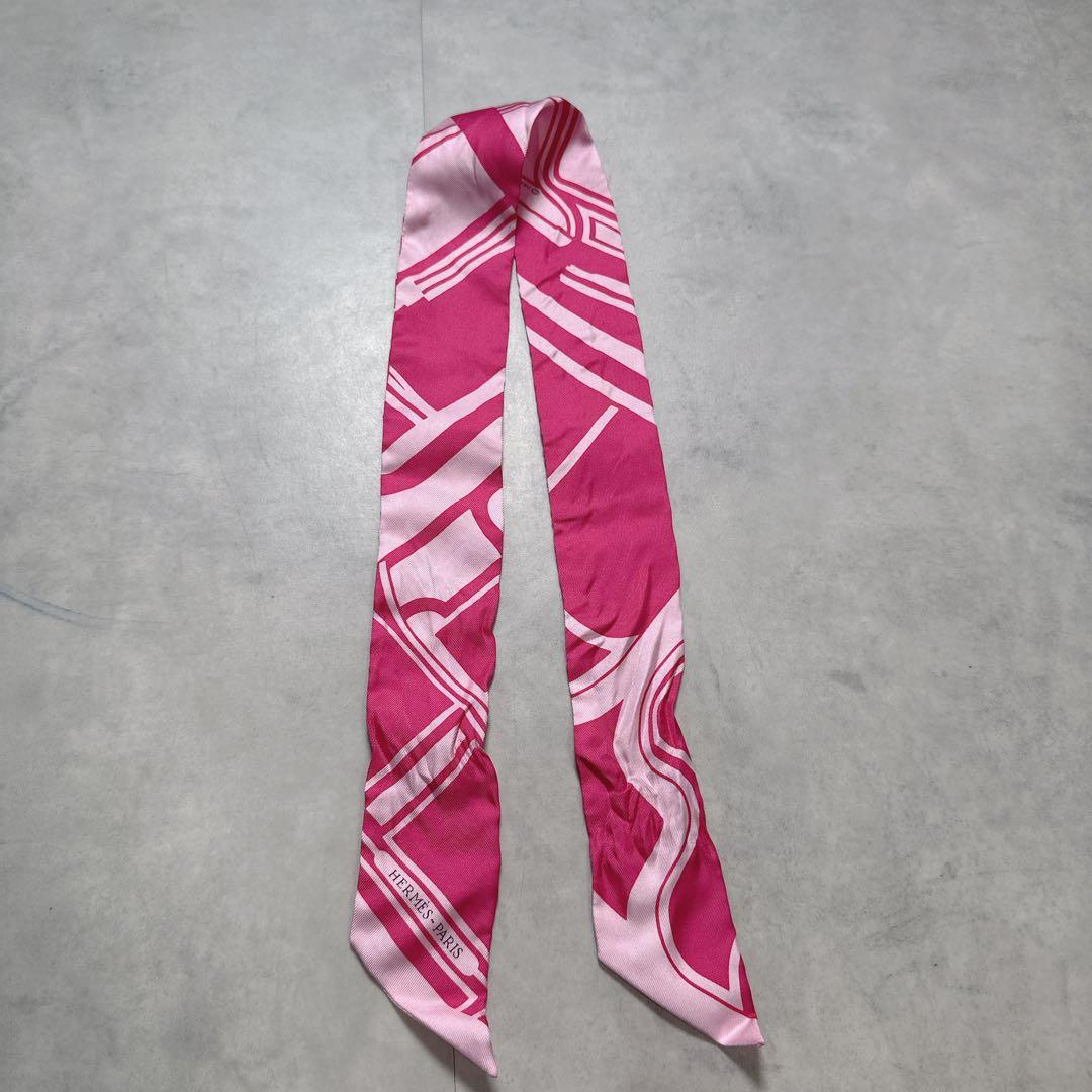 HERMES エルメス ピンク ツイリー シルク スカーフ タイスカーフ