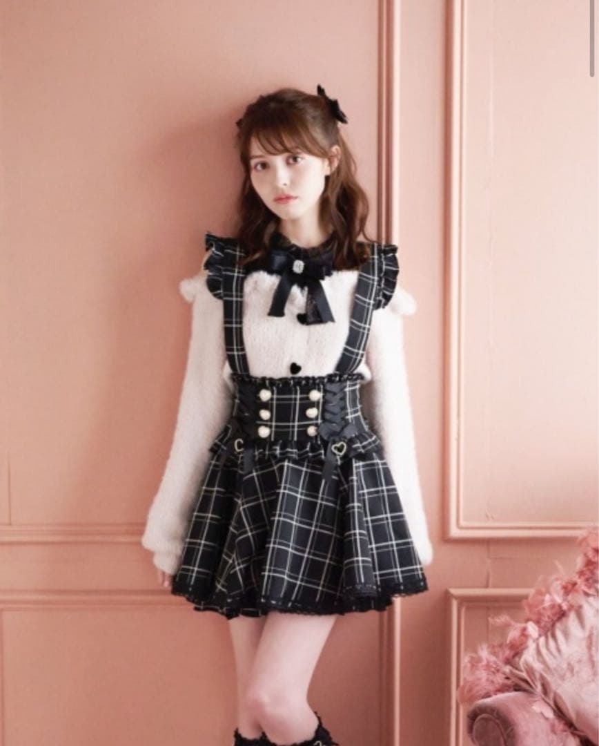 LIZLISA リズリサ　レースアップサスペンダー付スカパン　ブラックチェック