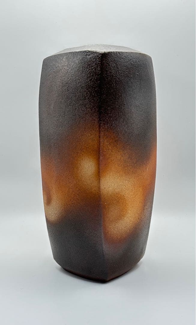 岡田裕 萩焼 炎彩四方花入 花瓶 花器 未使用