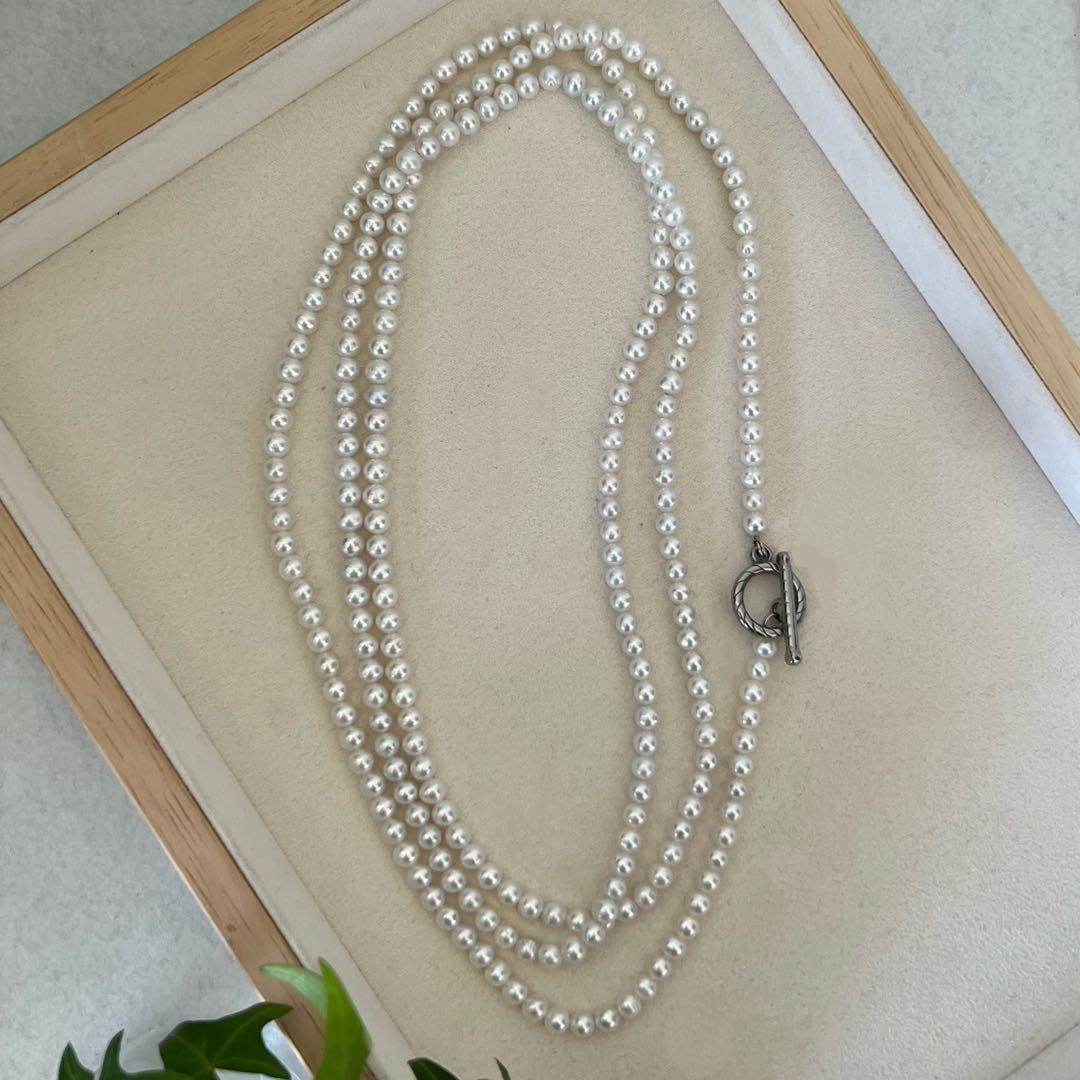 パールロングネックレス　ロープネックレス　パールマンテルネックレス　124cm