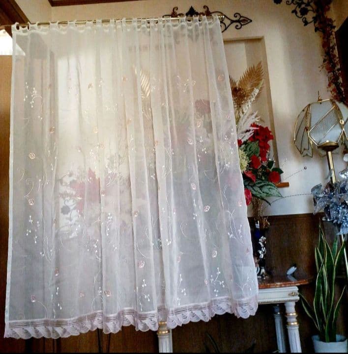 カフェカーテン【花子様オーダー品　ピンクレース】ハンドメイド