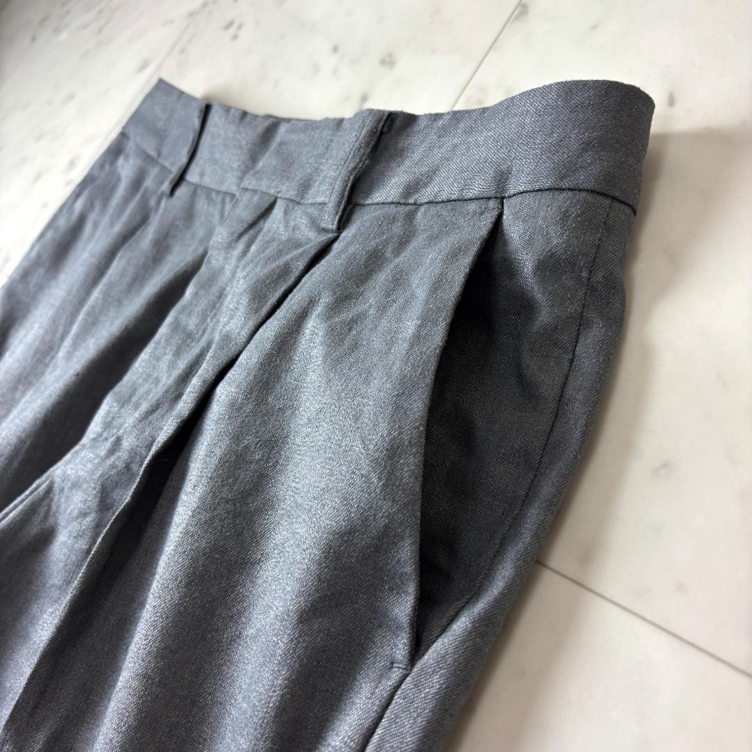 シップス S リネン混 ノーカラー パンツスーツ セットアップ 36 グレー