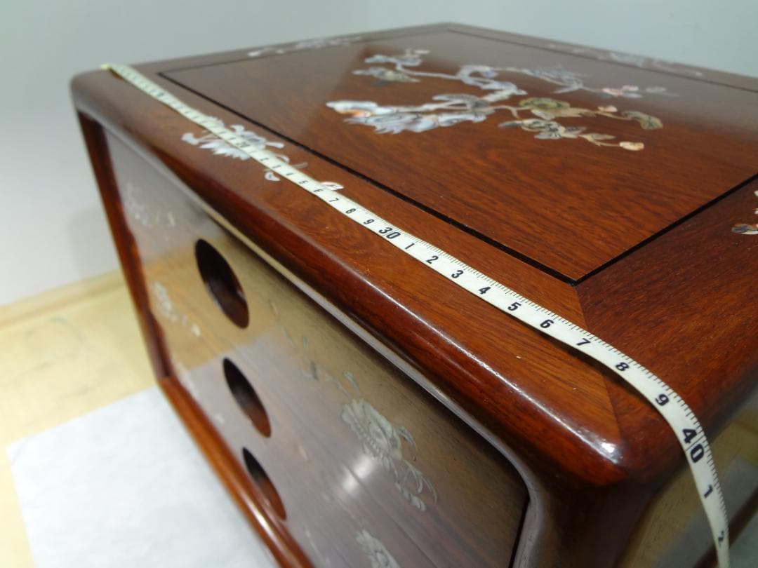 ✨美品✨　天然木　花梨　唐木　螺鈿細工　引き出し3段ミニチェスト