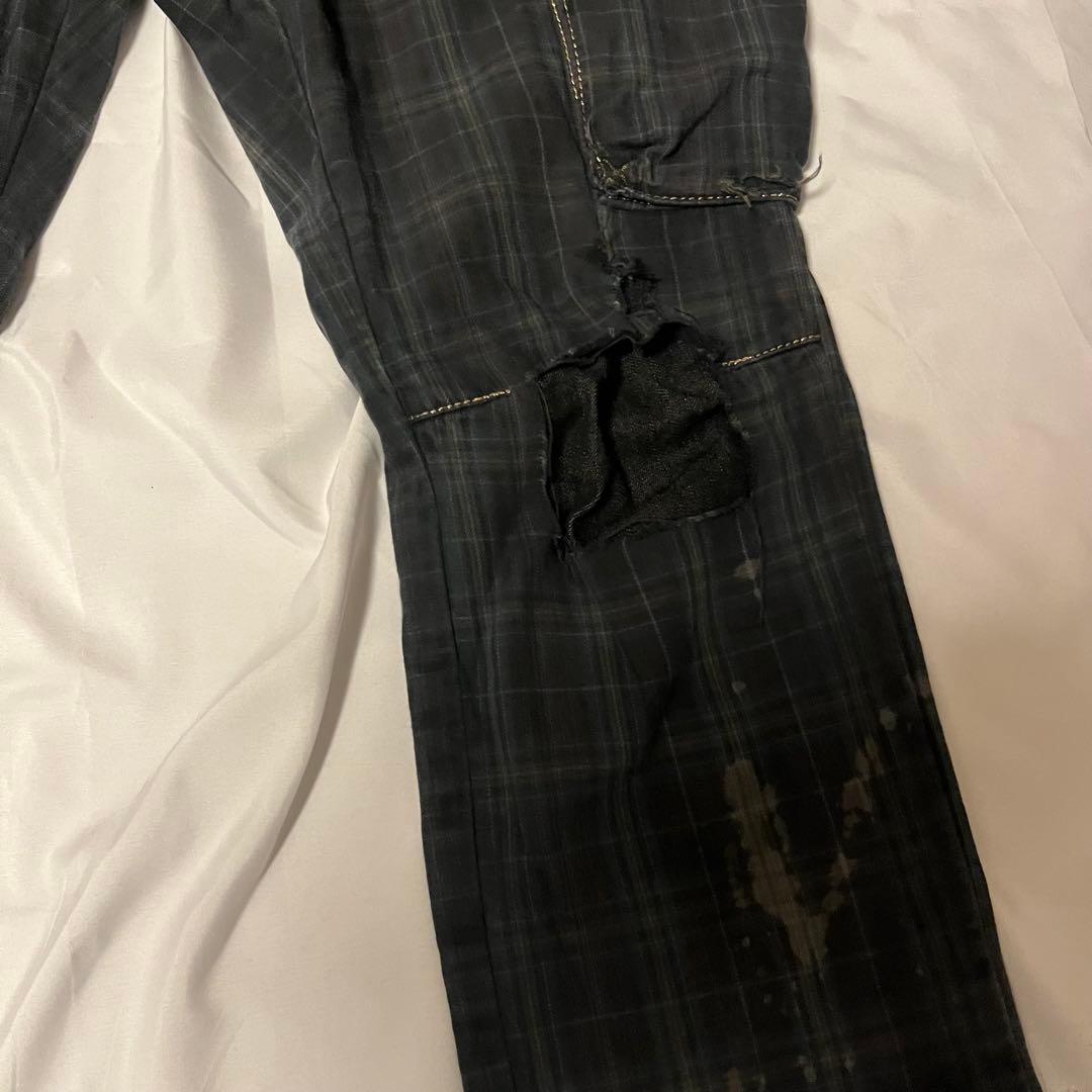 Roen チェックパンツ ダメージ ブリーチ 加工 ドクロ スカル ロエン