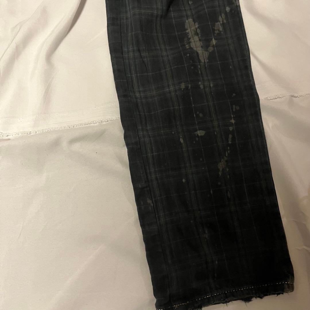 Roen チェックパンツ ダメージ ブリーチ 加工 ドクロ スカル ロエン