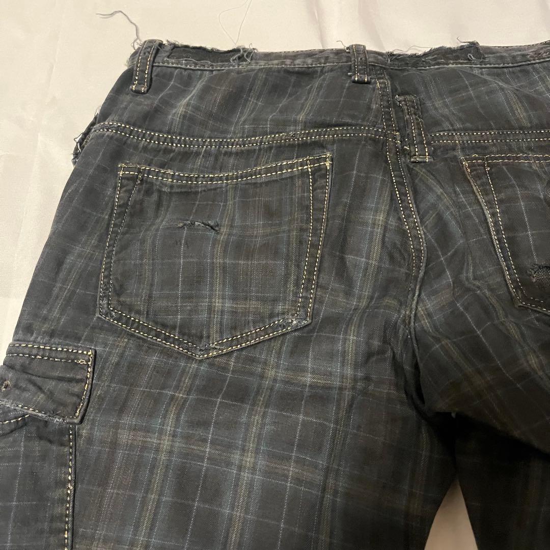 Roen チェックパンツ ダメージ ブリーチ 加工 ドクロ スカル ロエン