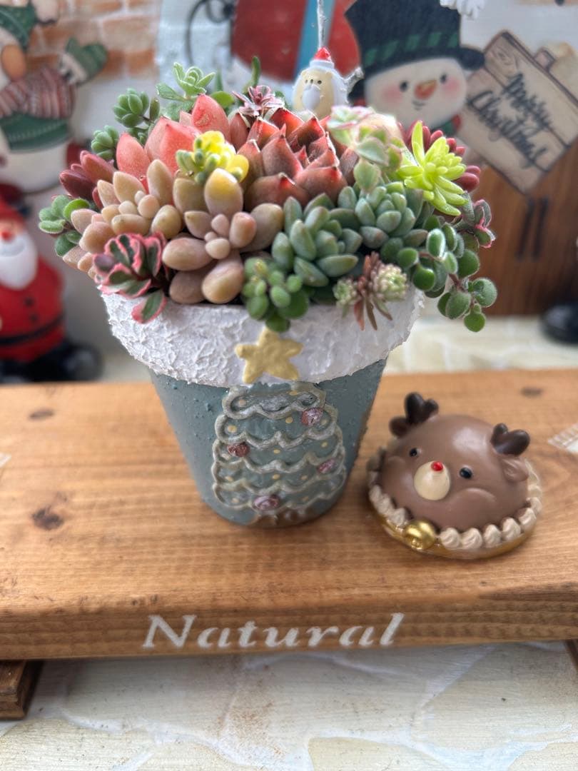✳︎専用です✳︎多肉植物そのまま飾れる✳︎Xmas素焼きリメイク鉢　ブルー色