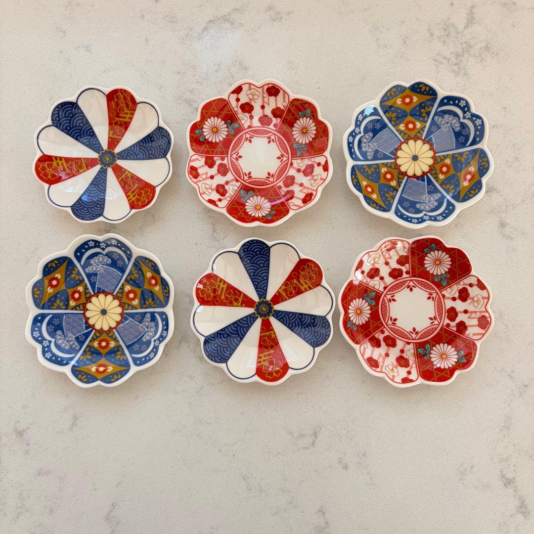 【新品未使用】豆皿　花模様の陶磁器皿6枚セット　和風　晴れの日　お祝い