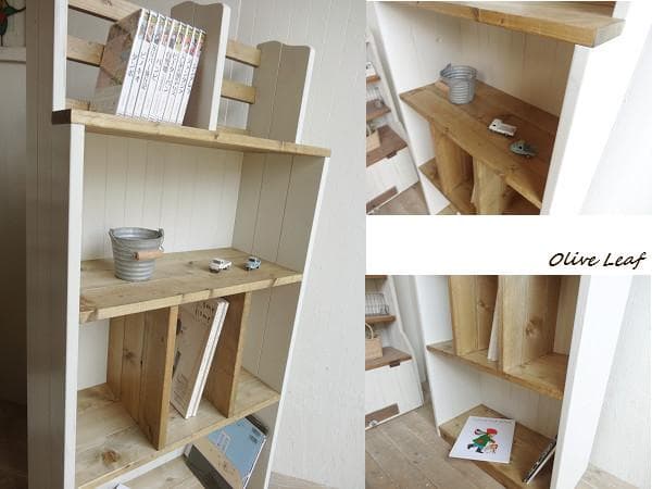 サイズオーダー可！スリム仕切り4段ラック●シャビーホワイト天然木無垢材●受注製作