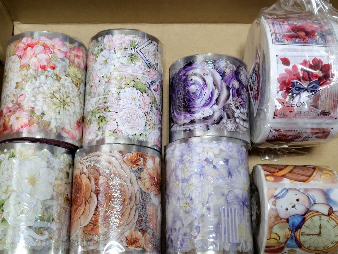 巻売 ステッカー セット★ 海外 マスキングテープ マステ PET 装飾 花 ②