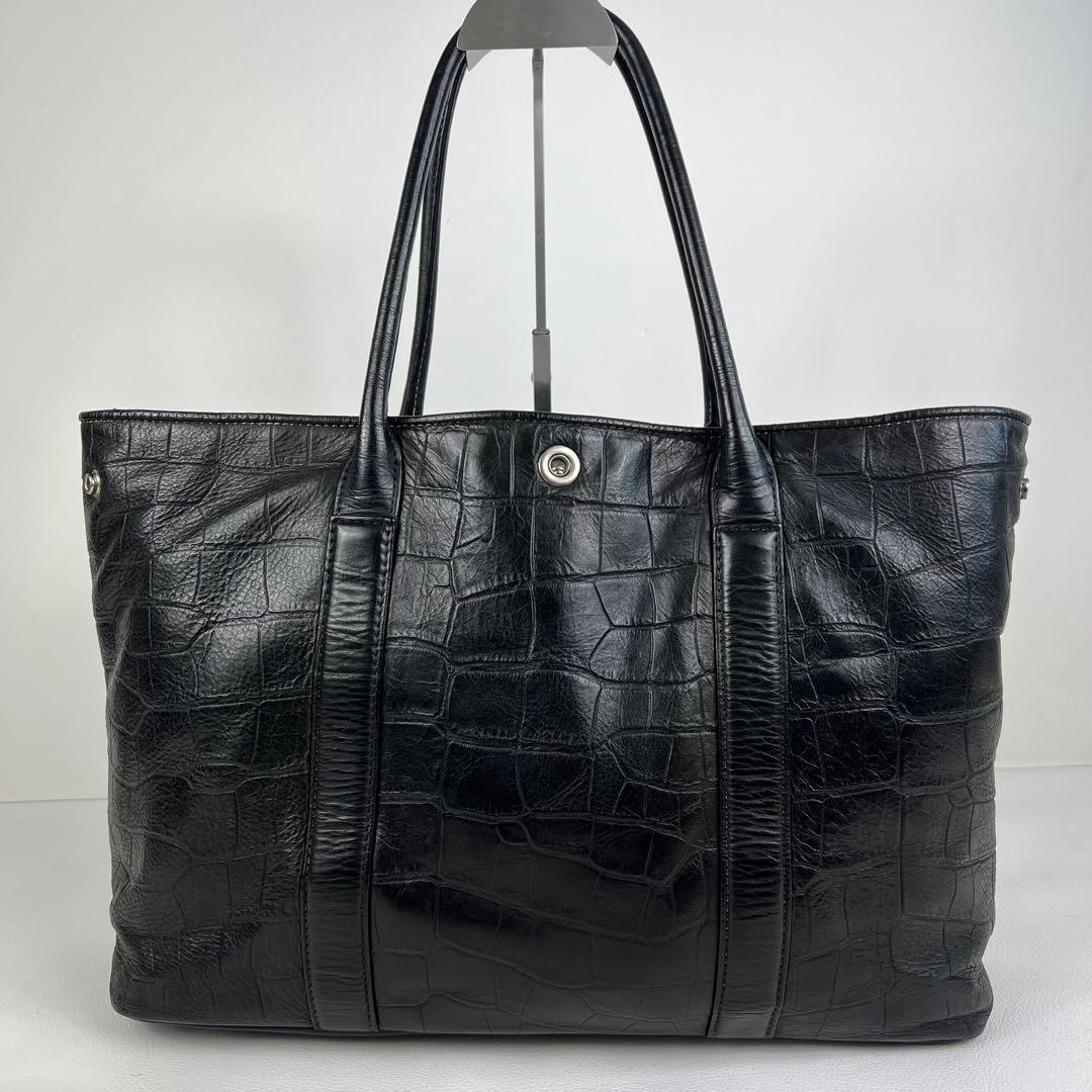 【クロコ型押し✨】 バーニーズニューヨーク レザー トートバッグ ビジネス 黒