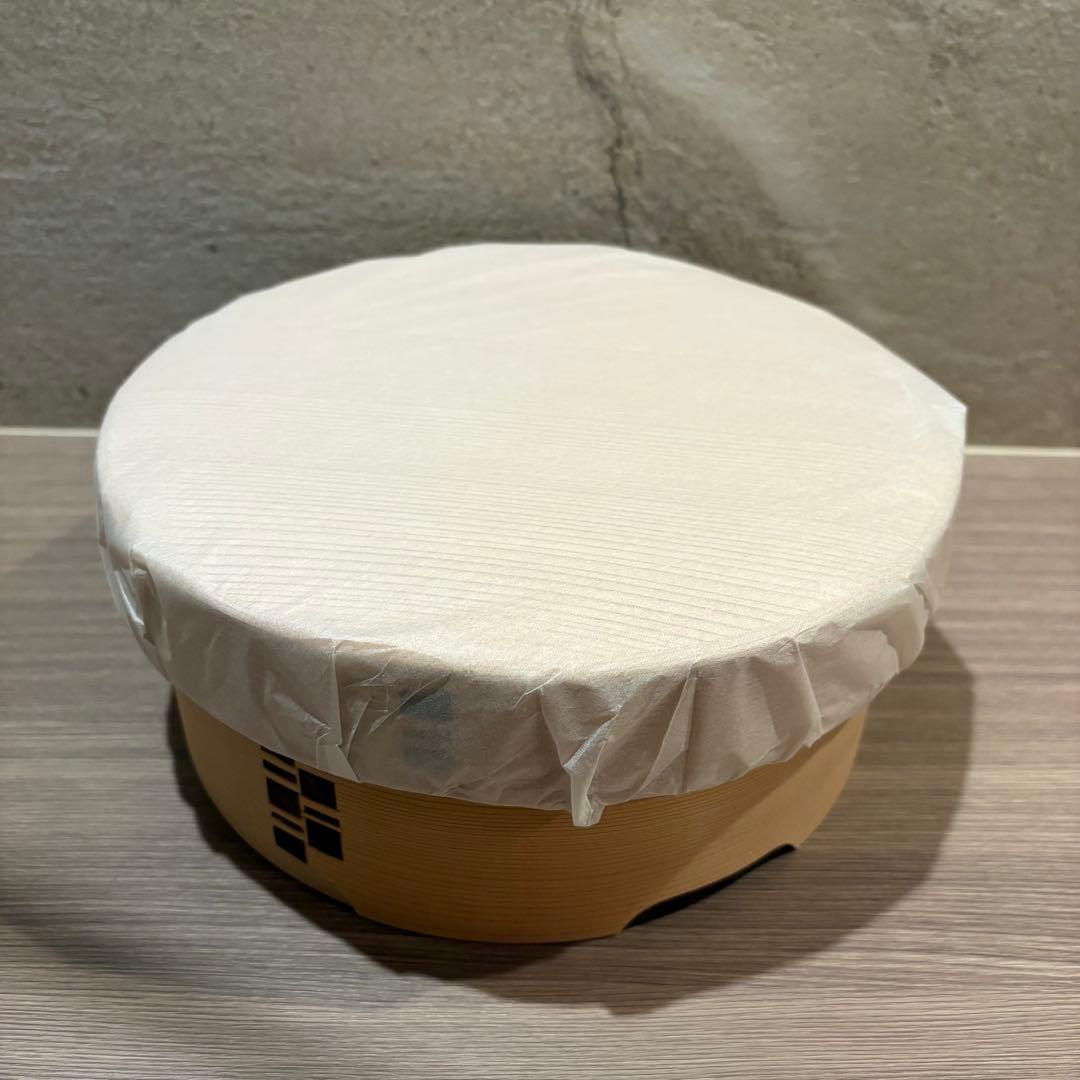 [新品未使用]栗久　3合浅型おひつ　曲げわっぱ　しゃもじ付き