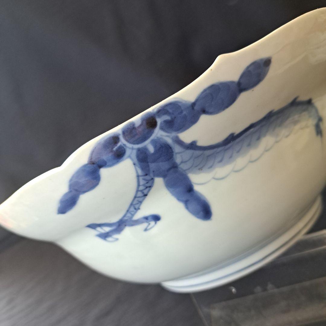 「古伊万里 無傷の大鉢(直径29cm) 龍と蝶の文様！」染付鉢 骨董アンティーク
