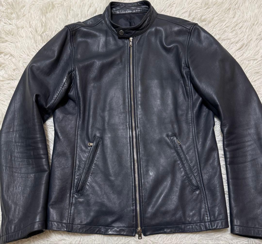 【希少カラー】SHIPS ラムレザー　シングルライダースジャケット　Size L