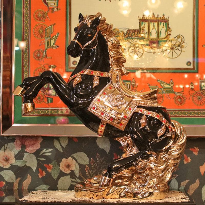 跳ね馬のオブジェ 大 黒馬 置物 風水 インテリア 113-354
