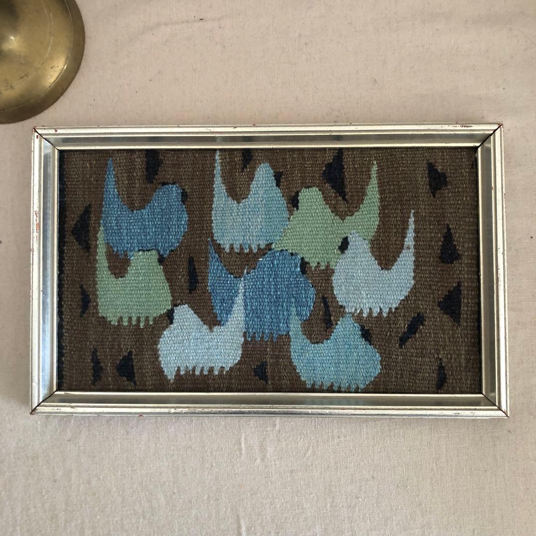 北欧　総刺繍　鳥の壁掛け　ハンドステッチ　アンティーク