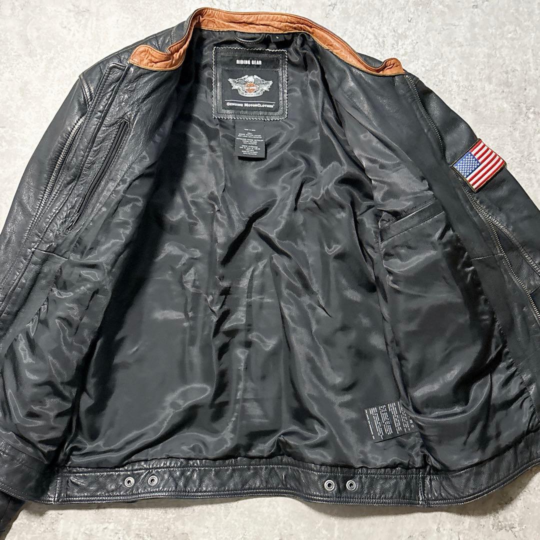 HARLEY-DAVIDSON シングルライダースジャケット L ワッペン 黒
