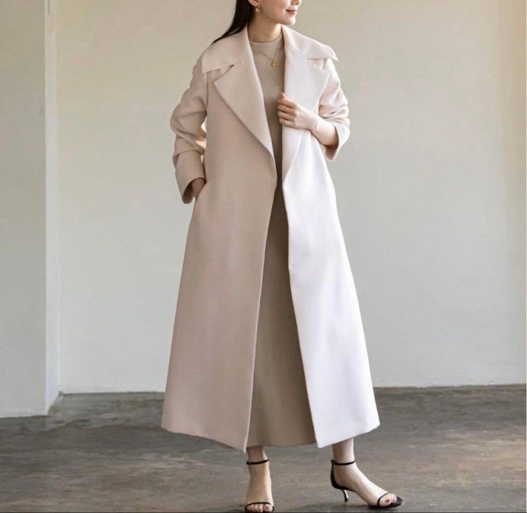 美品 NOBLE ノーブルトリプルクロスワイドカラーロングコート M