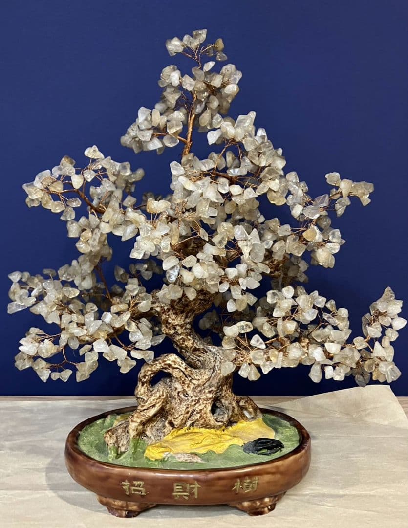 招財樹　置物　金のなる木 　風水 　天然石 縁起物　桜置物　盆栽