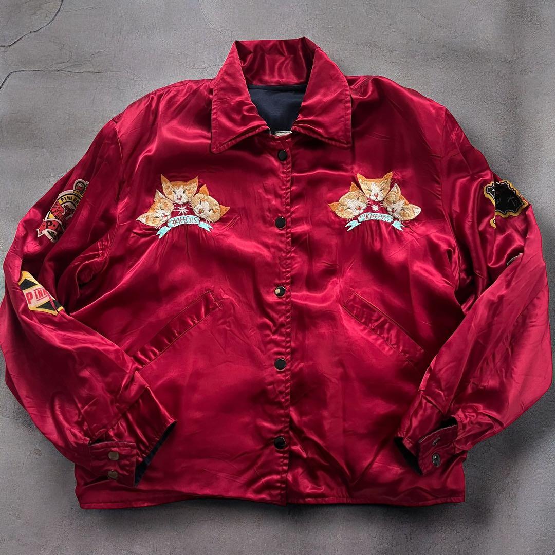 ピンクドラゴン×Vivienne Lynn 猫スカジャン 希少 リバーシブル古着