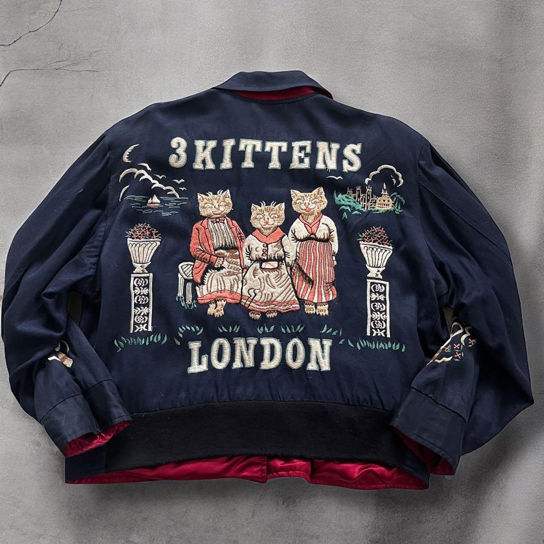 ピンクドラゴン×Vivienne Lynn 猫スカジャン 希少 リバーシブル古着