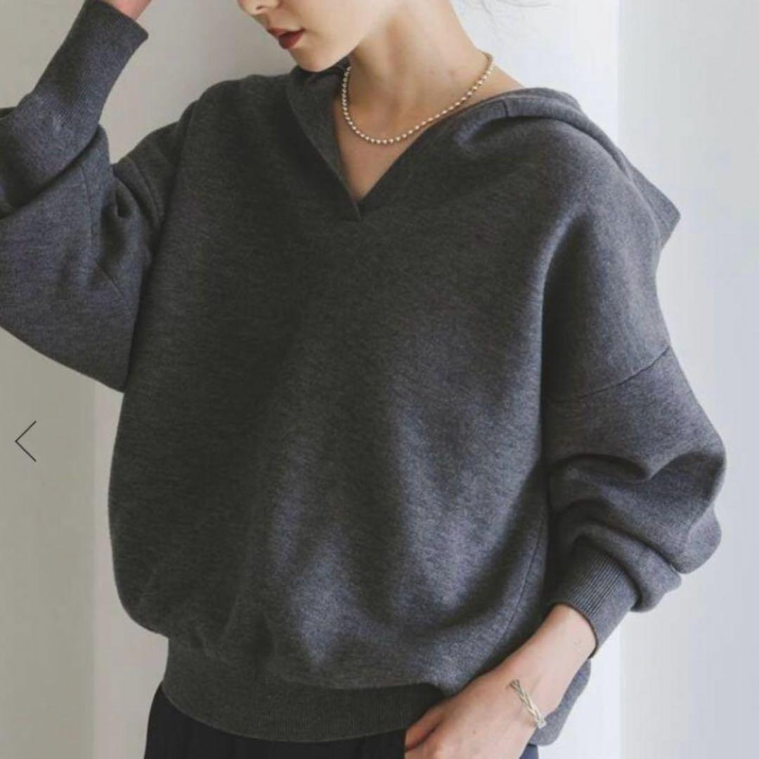 NOBLE 2024年ノーブル 接結タック編みフードプルオーバー グレーB