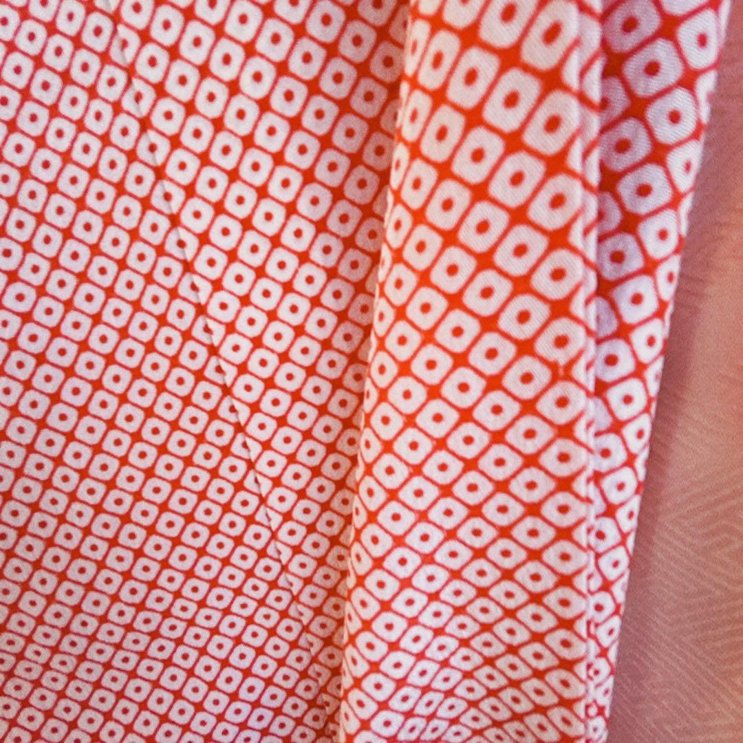 七五三　長着帯セット ７歳女の子 オレンジ地　ちりめん　 源氏車 52697