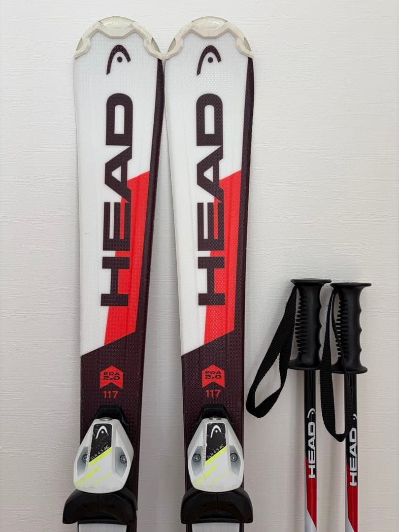 美品 HEAD kids スキー板 117cm ビンディング付き ストック 85