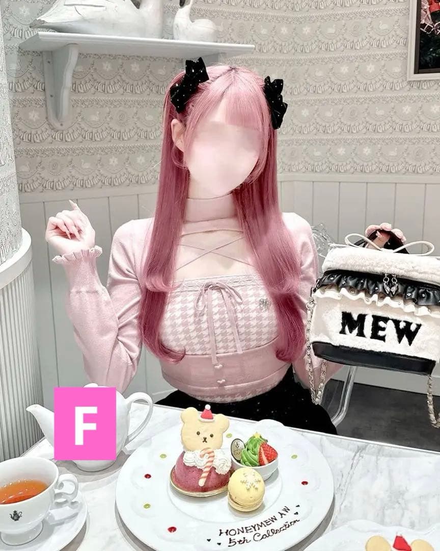 ハニーミュウ 千鳥柄ハイネックアンサンブルトップス