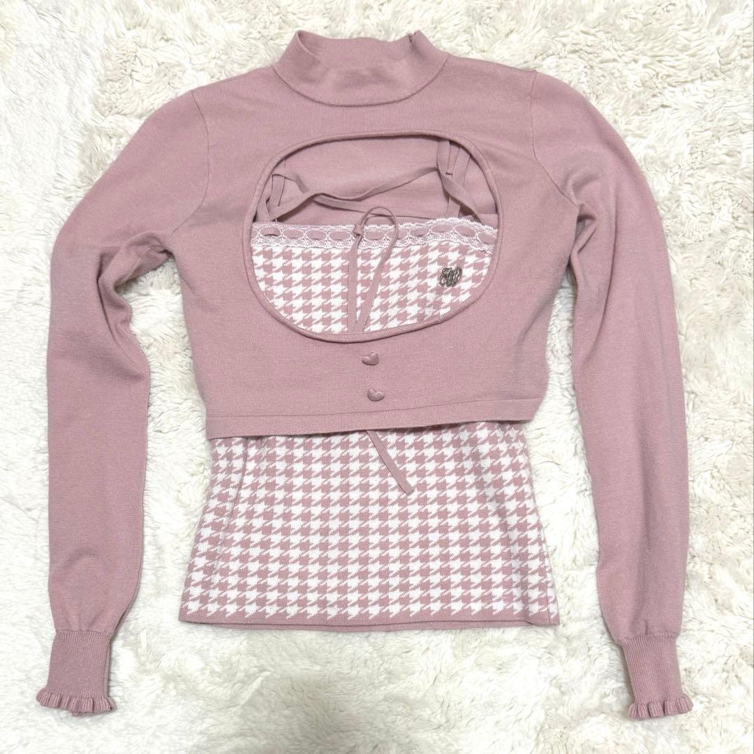 ハニーミュウ 千鳥柄ハイネックアンサンブルトップス