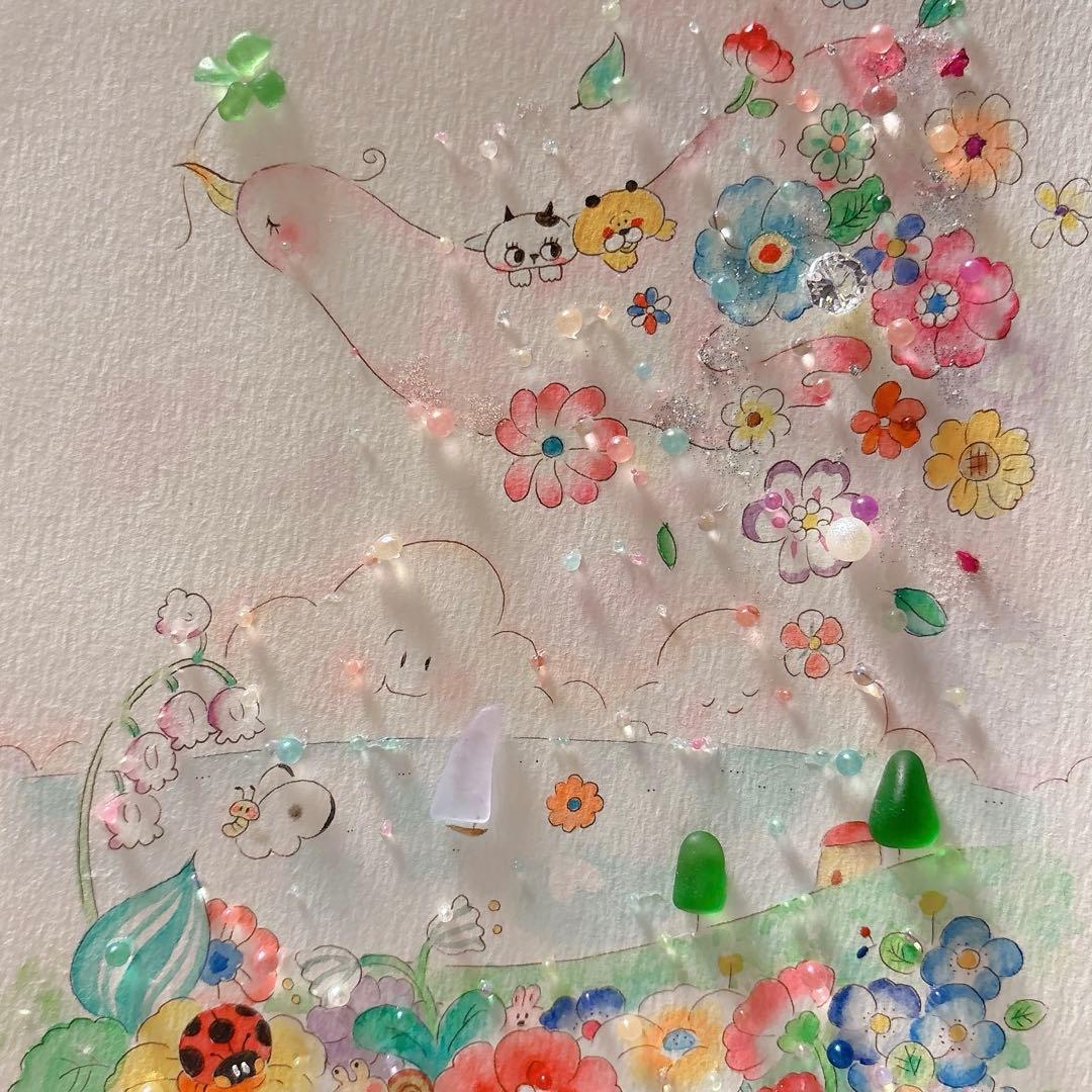 【旅】シーグラスアート　イラスト　水彩画　原画