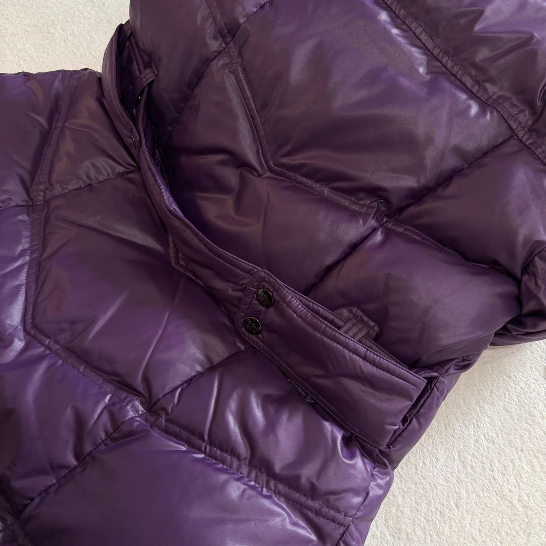 バーバリーブルーレーベル　ダウンコート　チェック　フード　ファー　パープル　L