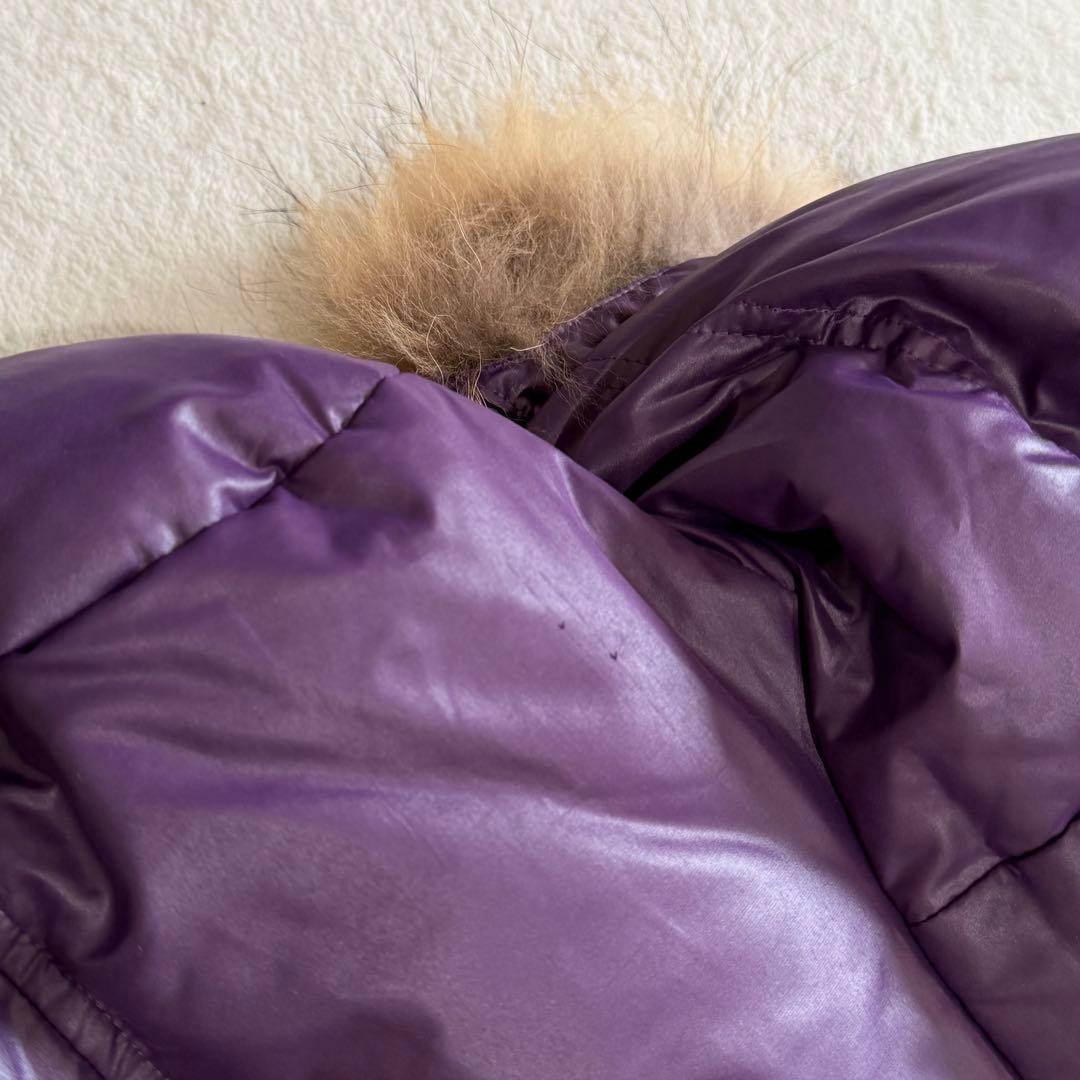 バーバリーブルーレーベル　ダウンコート　チェック　フード　ファー　パープル　L