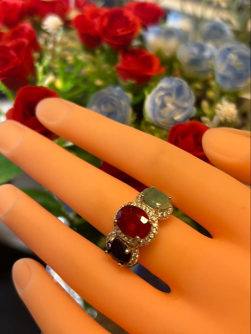 t*a様 天然石ルビーデザインネックレス＆サイズ限定18号デザインリング19号￼