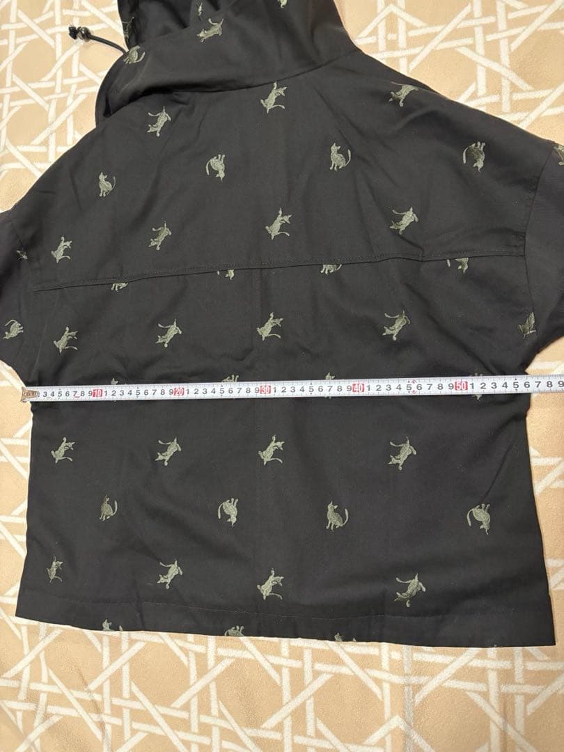 新品-ふりふ　猫刺繍柄 取り外し可能フード付きジャケット　ブラック
