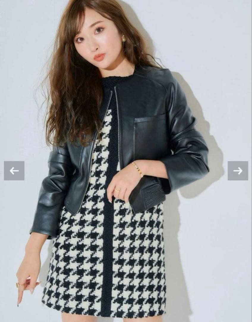 sheller ハウンドトゥースツイードドレス