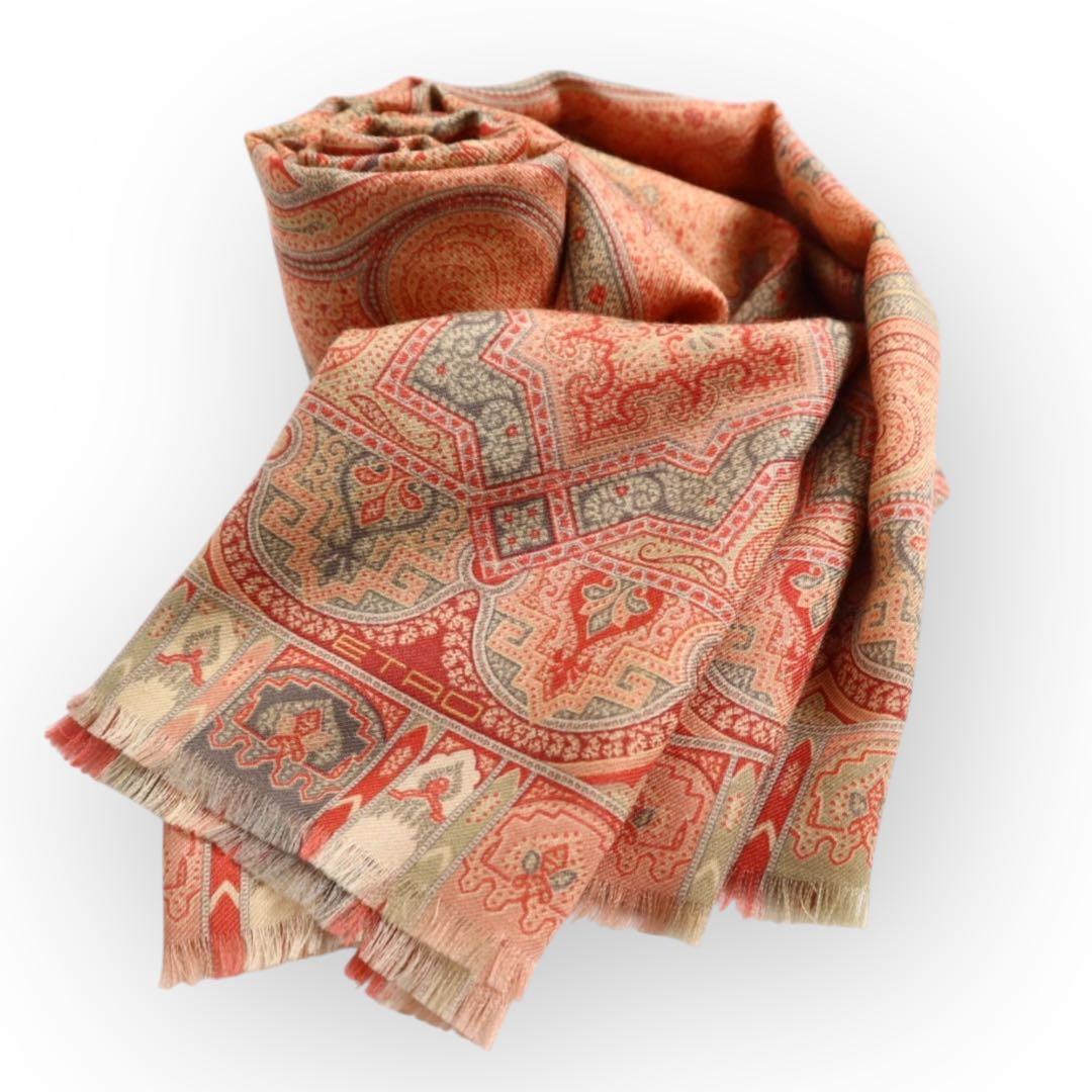 Vintage ETRO エトロ ペイズリー柄 ストール スカーフ ウールシルク