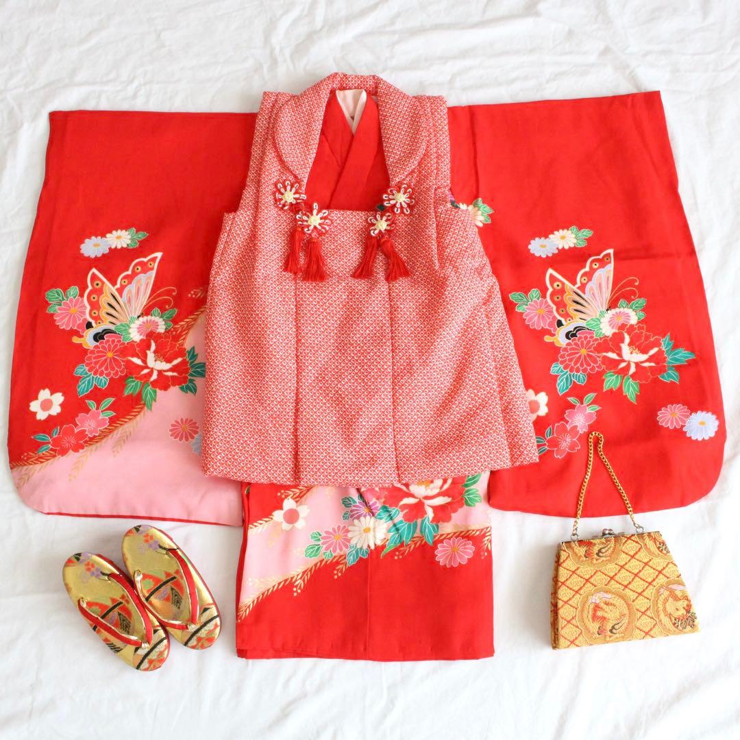 【専用】七五三 3歳 女の子 子供 赤 着物 被布 セット