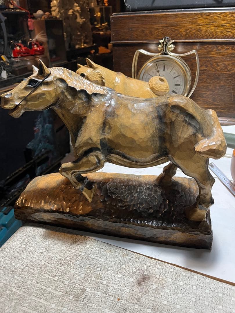 馬の木彫り、木彫りの馬、道産子馬木彫り、道産子馬、北海道の馬、番場馬