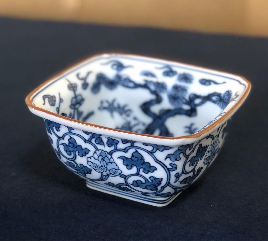 《レ》有田焼 源右衛門作 染付松竹梅 角小鉢5客 共箱 251201お2