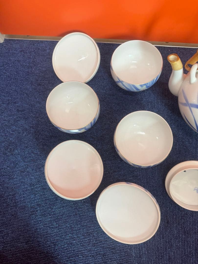 1702 深川製磁  菖蒲  茶器セット　急須1客　湯呑蓋付3客