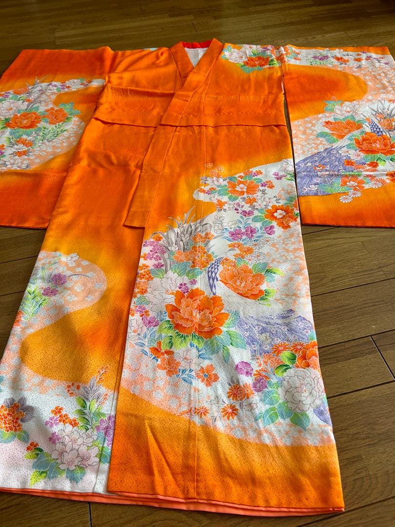 七五三　７歳　着物帯セット　朱色系　レトロ