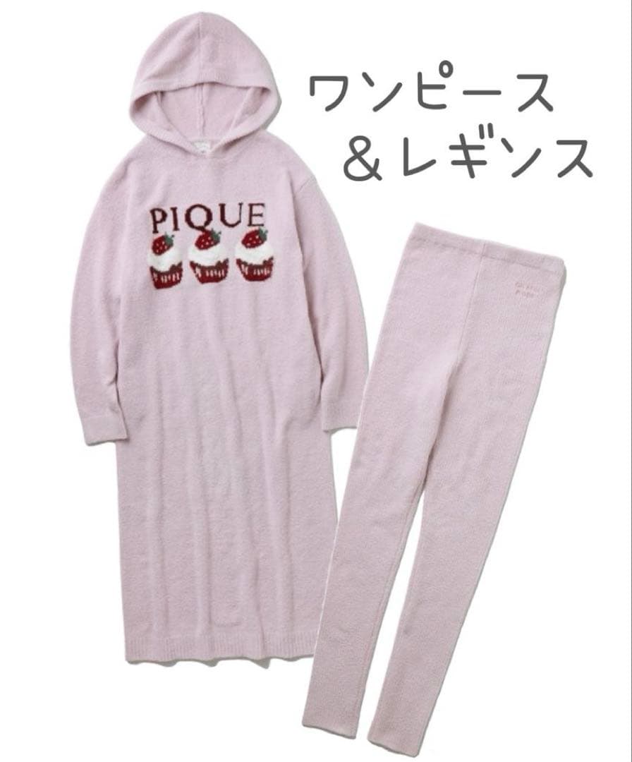 ジェラートピケ　モチーフジャガードフード付きロングワンピース＆レギンスセット