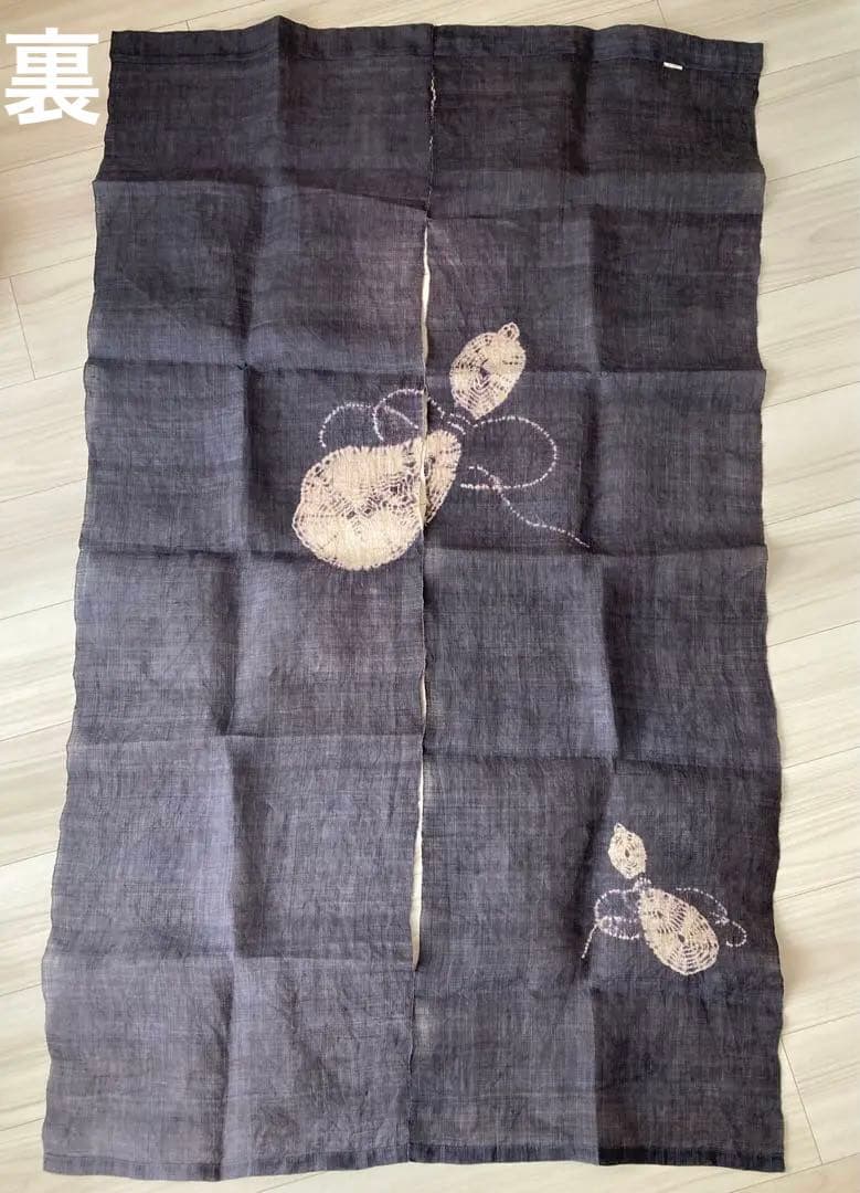 【希少】　麻暖簾　手染め　アンティーク　瓢箪　日本製　間仕切り　麻100％　工芸